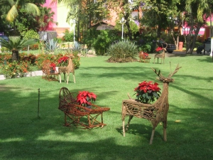 Decorated reindeer in park at Las Ayala